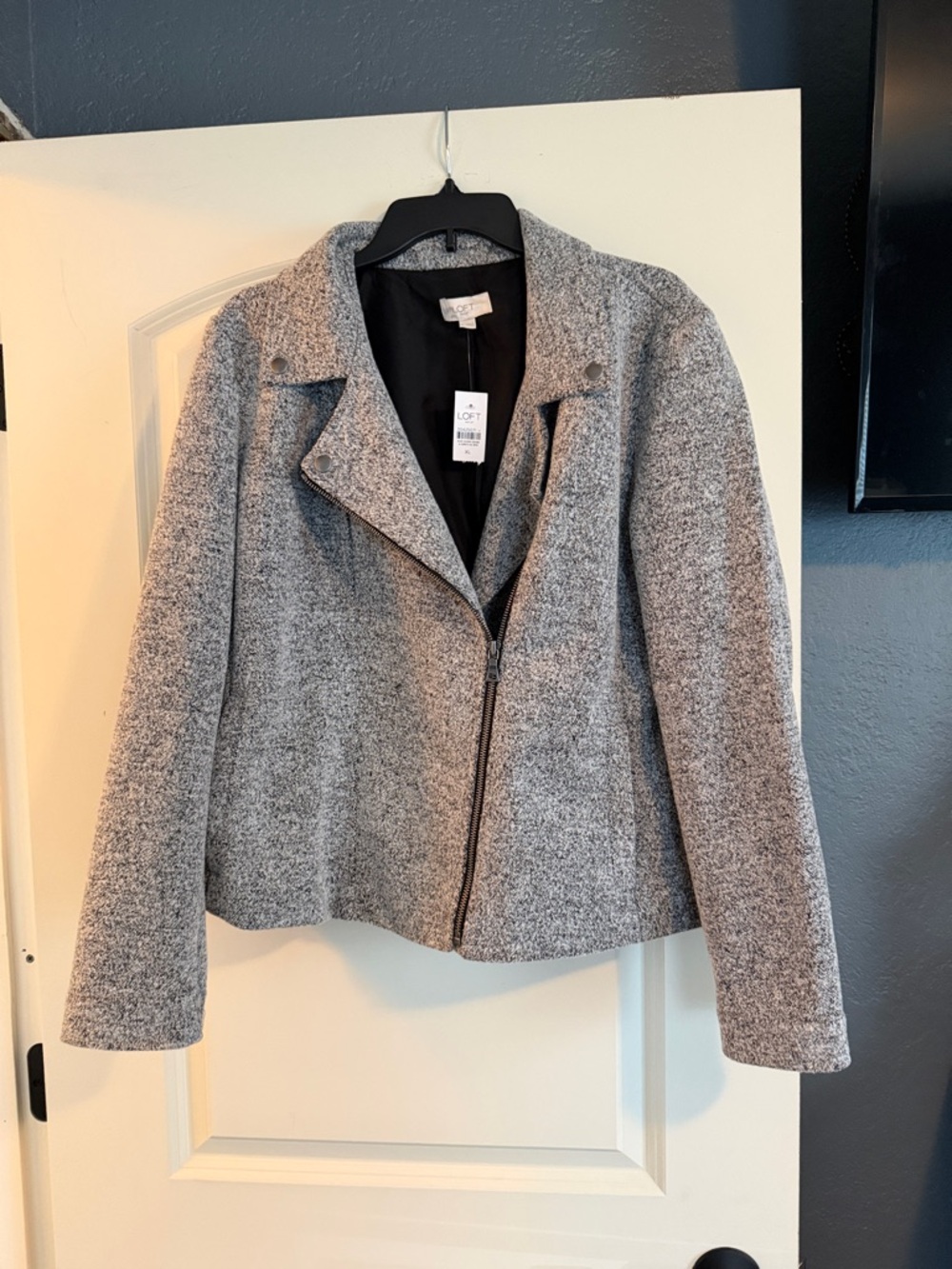 LOFT Gray Tweed Moto-Style Blazer Jacket
